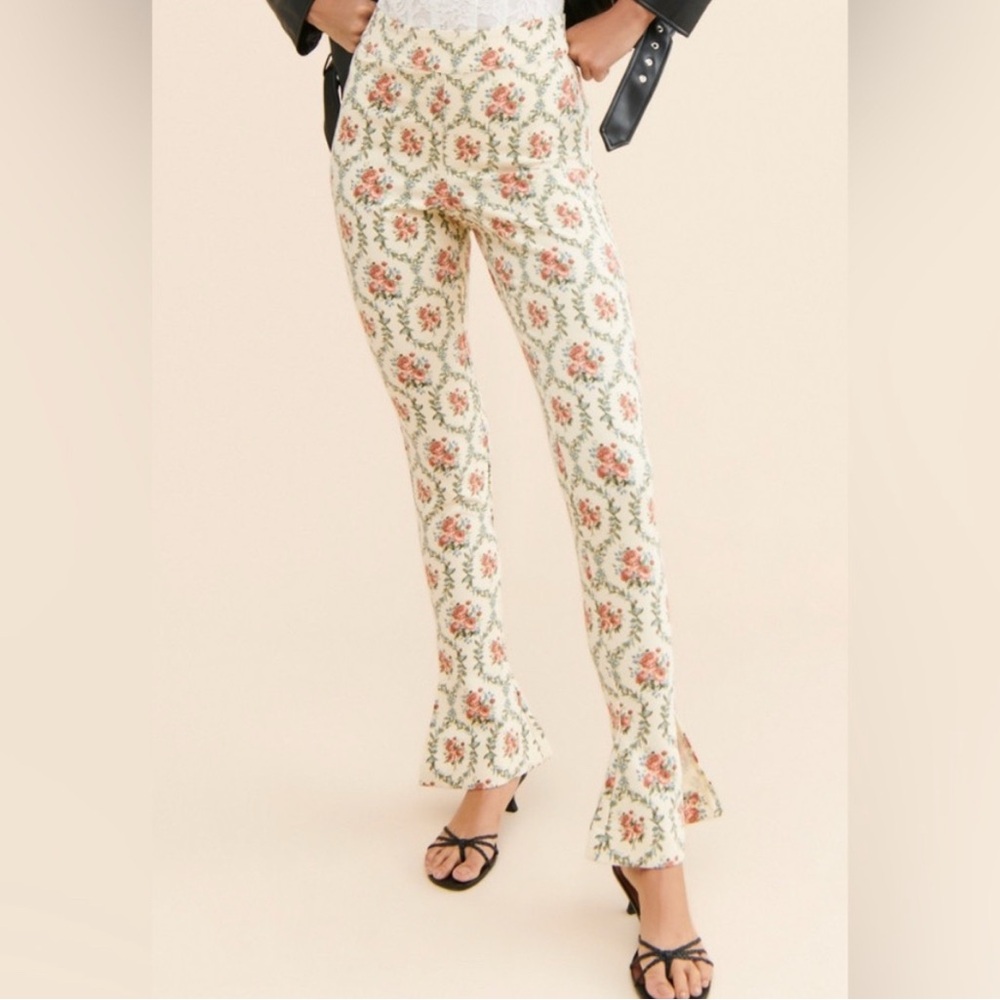 WeWoreWhat Floral Boot Cut Pants - Cream and Pink